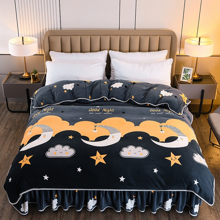 91家纺网 家纺一手货源 找家纺 （总）梦宴2025新款冬季牛奶绒加厚保暖床裙款法兰绒珊瑚绒四件套床上用品--牛奶绒单被套