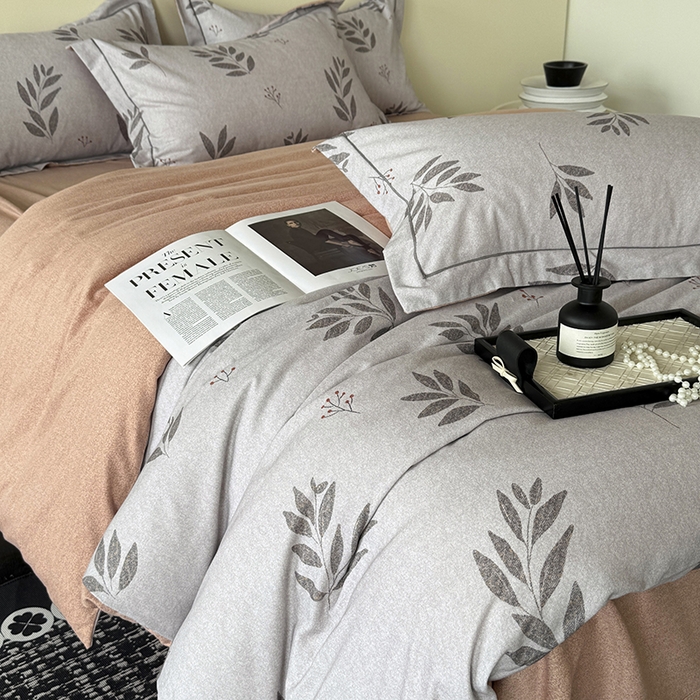 91家纺网 家纺一手货源 找家纺 遇安家纺 2025新款加厚全棉生态磨毛印花四件套 叶韵