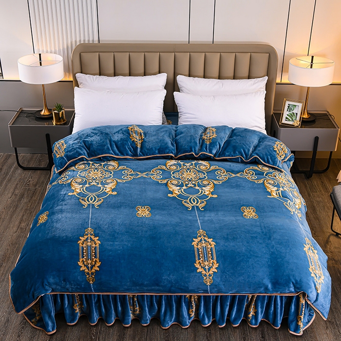 91家纺网 家纺一手货源 找家纺 （总）梦宴2025新款冬季牛奶绒加厚保暖床裙款法兰绒珊瑚绒四件套床上用品--牛奶绒单被套