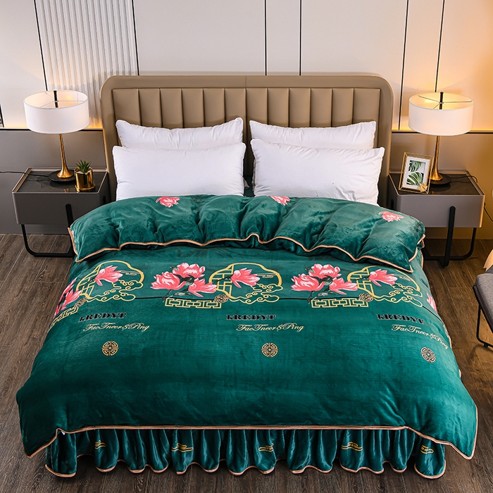 91家纺网 家纺一手货源 找家纺 （总）梦宴2025新款冬季牛奶绒加厚保暖床裙款法兰绒珊瑚绒四件套床上用品--牛奶绒单被套