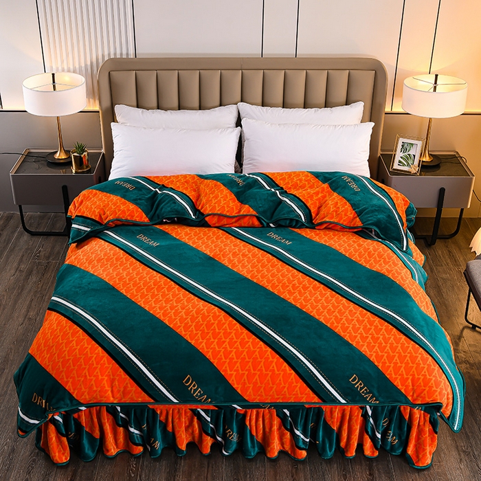 91家纺网 家纺一手货源 找家纺 （总）梦宴2025新款冬季牛奶绒加厚保暖床裙款法兰绒珊瑚绒四件套床上用品--牛奶绒单被套