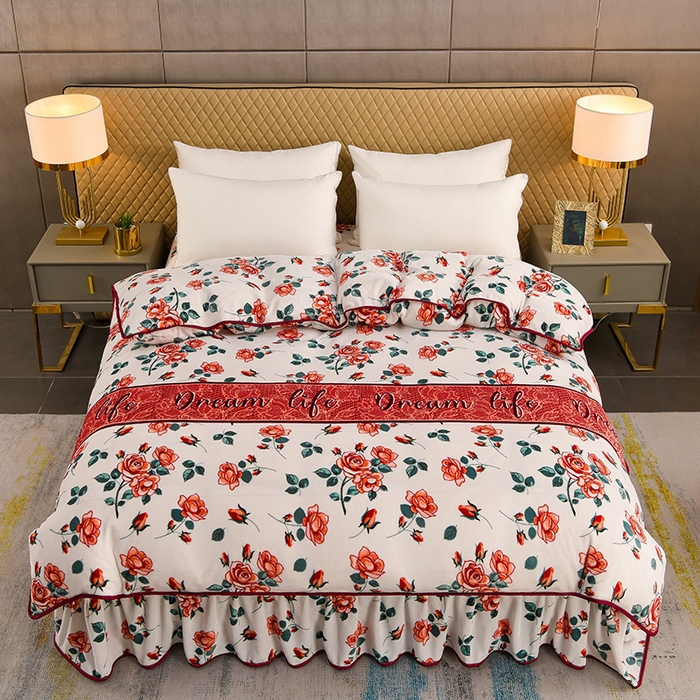 91家纺网 家纺一手货源 找家纺 （总）梦宴2025新款冬季牛奶绒加厚保暖床裙款法兰绒珊瑚绒四件套床上用品--牛奶绒单被套