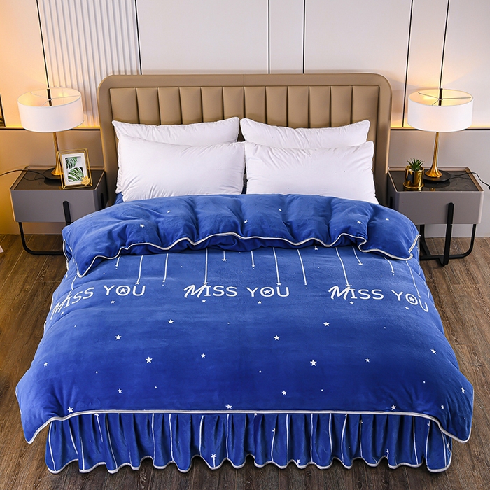 91家纺网 家纺一手货源 找家纺 （总）梦宴2025新款冬季牛奶绒加厚保暖床裙款法兰绒珊瑚绒四件套床上用品--牛奶绒单被套