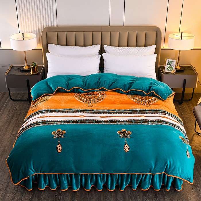 91家纺网 家纺一手货源 找家纺 （总）梦宴2025新款冬季牛奶绒加厚保暖床裙款法兰绒珊瑚绒四件套床上用品--牛奶绒单被套