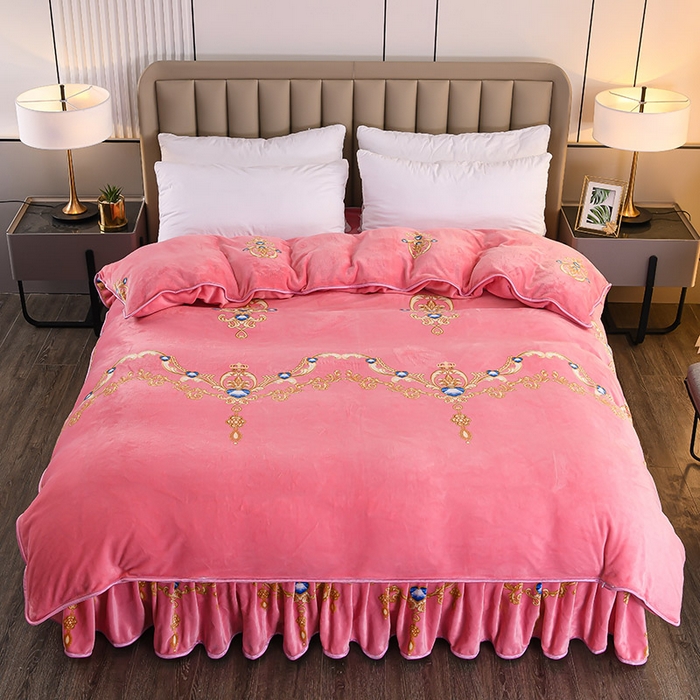 91家纺网 家纺一手货源 找家纺 （总）梦宴2025新款冬季牛奶绒加厚保暖床裙款法兰绒珊瑚绒四件套床上用品--牛奶绒单被套