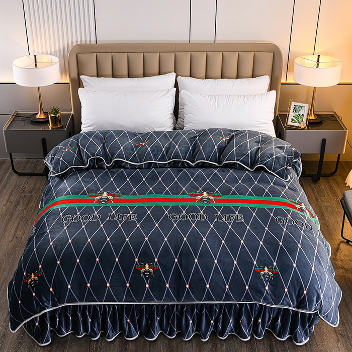 91家纺网 家纺一手货源 找家纺 （总）梦宴2025新款冬季牛奶绒加厚保暖床裙款法兰绒珊瑚绒四件套床上用品--牛奶绒单被套