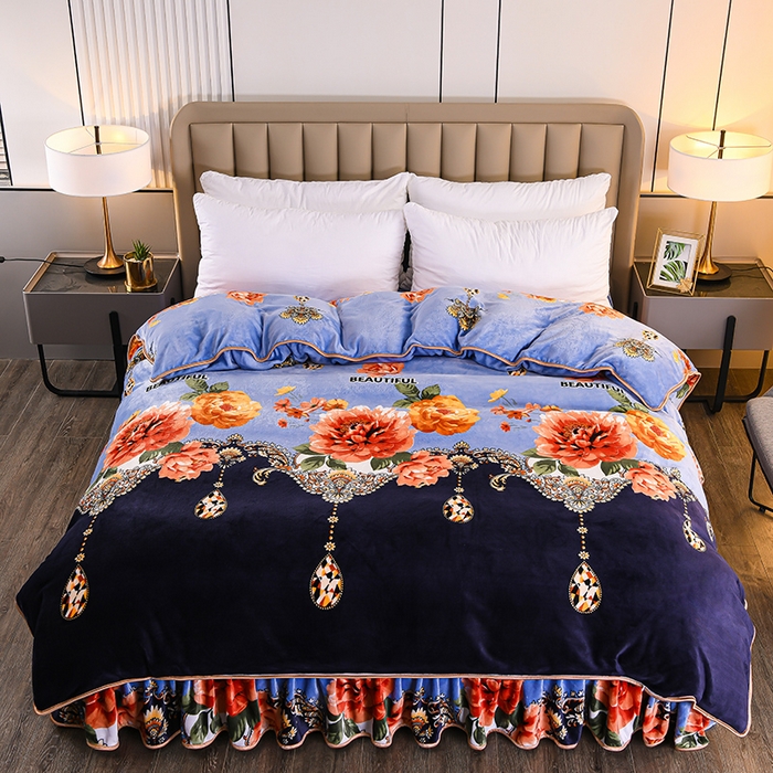 91家纺网 家纺一手货源 找家纺 （总）梦宴2025新款冬季牛奶绒加厚保暖床裙款法兰绒珊瑚绒四件套床上用品--牛奶绒单被套