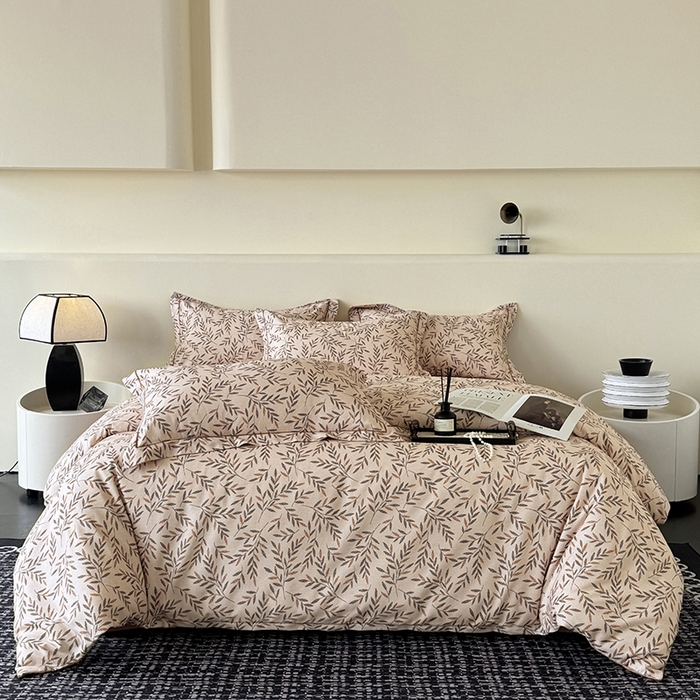 91家纺网 家纺一手货源 找家纺 遇安家纺 2025新款加厚全棉生态磨毛印花四件套 叶影