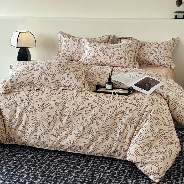 91家纺网 家纺一手货源 找家纺 遇安家纺 2025新款加厚全棉生态磨毛印花四件套 叶影