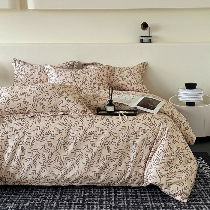 91家纺网 家纺一手货源 找家纺 遇安家纺 2025新款加厚全棉生态磨毛印花四件套 叶影