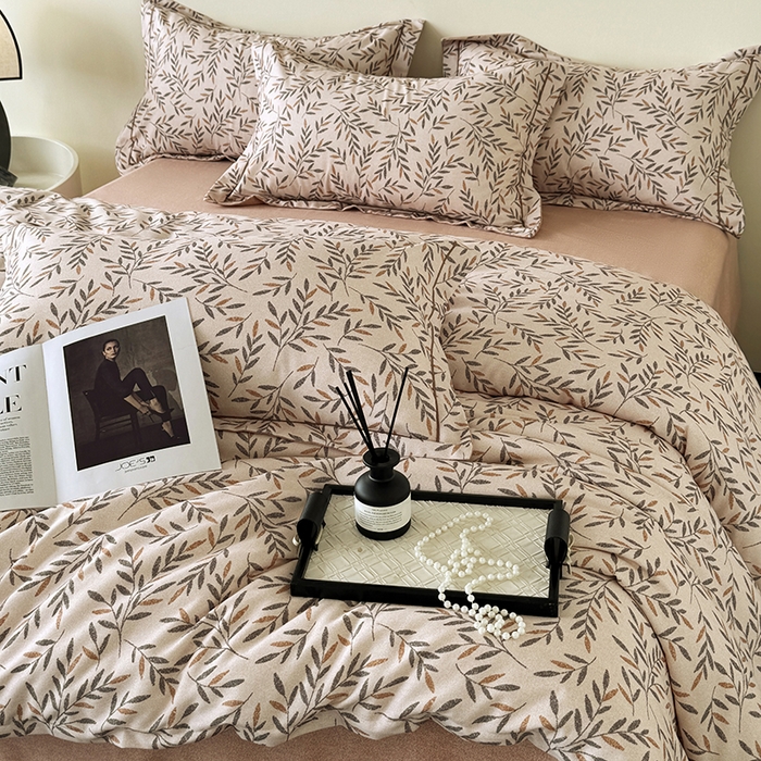 91家纺网 家纺一手货源 找家纺 遇安家纺 2025新款加厚全棉生态磨毛印花四件套 叶影