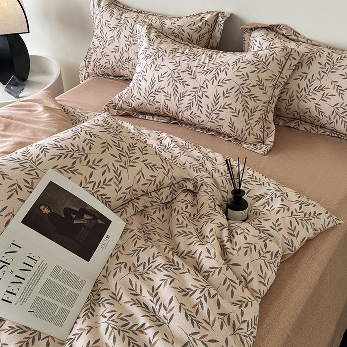 91家纺网 家纺一手货源 找家纺 遇安家纺 2025新款加厚全棉生态磨毛印花四件套 叶影