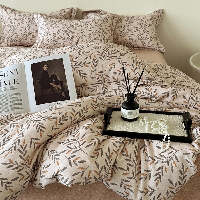 91家纺网 家纺一手货源 找家纺 遇安家纺 2025新款加厚全棉生态磨毛印花四件套 叶影