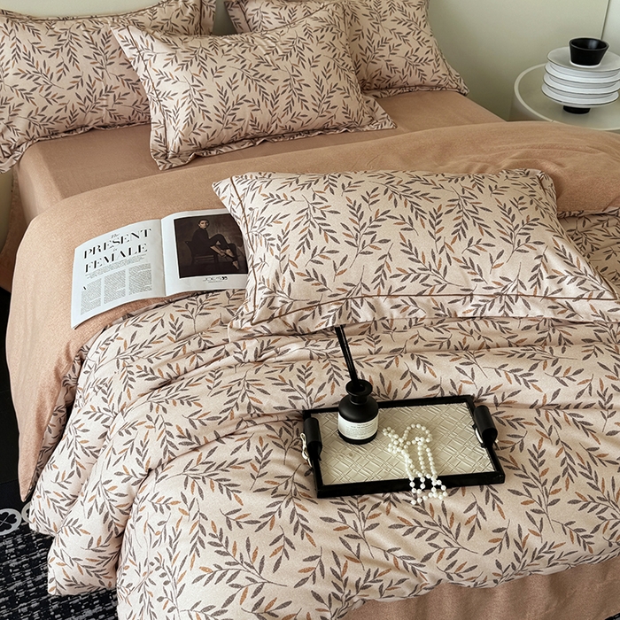 91家纺网 家纺一手货源 找家纺 遇安家纺 2025新款加厚全棉生态磨毛印花四件套 叶影