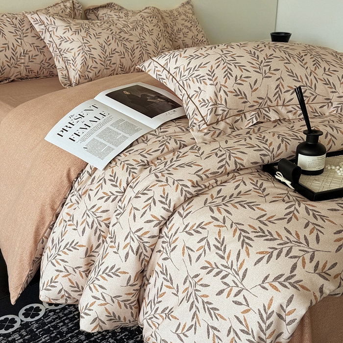 91家纺网 家纺一手货源 找家纺 遇安家纺 2025新款加厚全棉生态磨毛印花四件套 叶影