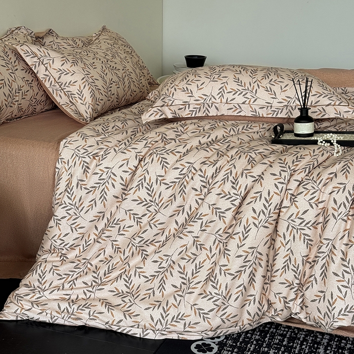 91家纺网 家纺一手货源 找家纺 遇安家纺 2025新款加厚全棉生态磨毛印花四件套 叶影