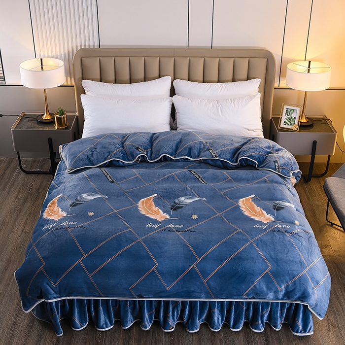 91家纺网 家纺一手货源 找家纺 （总）梦宴2025新款冬季牛奶绒加厚保暖床裙款法兰绒珊瑚绒四件套床上用品--牛奶绒单被套