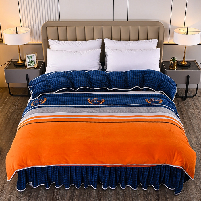 91家纺网 家纺一手货源 找家纺 （总）梦宴2025新款冬季牛奶绒加厚保暖床裙款法兰绒珊瑚绒四件套床上用品--牛奶绒单被套