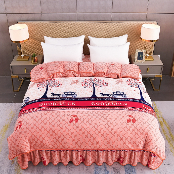 91家纺网 家纺一手货源 找家纺 （总）梦宴2025新款冬季牛奶绒加厚保暖床裙款法兰绒珊瑚绒四件套床上用品--牛奶绒单被套