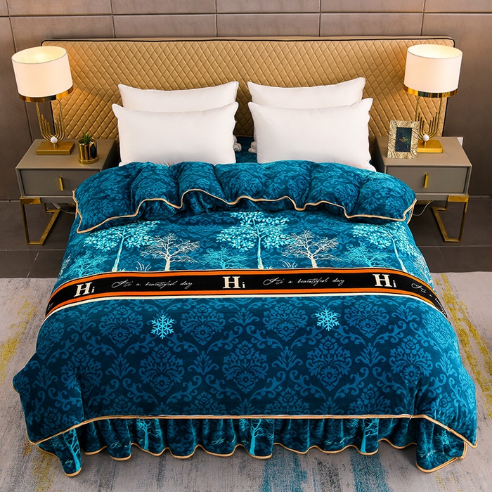 91家纺网 家纺一手货源 找家纺 （总）梦宴2025新款冬季牛奶绒加厚保暖床裙款法兰绒珊瑚绒四件套床上用品--牛奶绒单被套