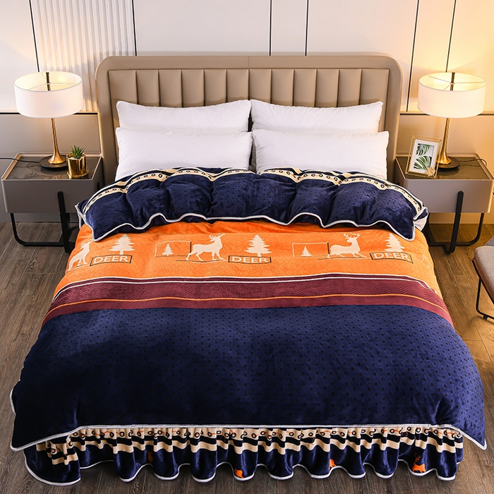 91家纺网 家纺一手货源 找家纺 （总）梦宴2025新款冬季牛奶绒加厚保暖床裙款法兰绒珊瑚绒四件套床上用品--牛奶绒单被套