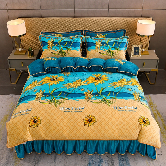 91家纺网 家纺一手货源 找家纺 （总）梦宴2025新款冬季牛奶绒加厚保暖床裙款法兰绒珊瑚绒四件套床上用品--牛奶绒单被套