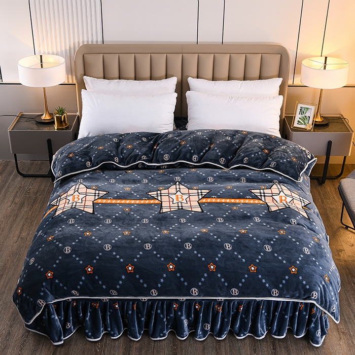 91家纺网 家纺一手货源 找家纺 （总）梦宴2025新款冬季牛奶绒加厚保暖床裙款法兰绒珊瑚绒四件套床上用品--牛奶绒单被套