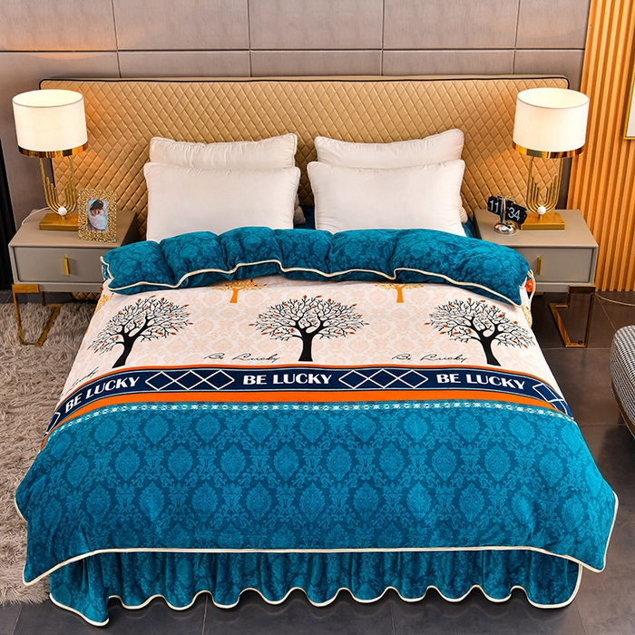 91家纺网 家纺一手货源 找家纺 （总）梦宴2025新款冬季牛奶绒加厚保暖床裙款法兰绒珊瑚绒四件套床上用品--牛奶绒单被套