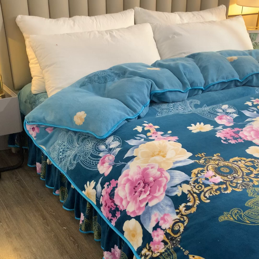 91家纺网 家纺一手货源 找家纺 （总）梦宴2025新款冬季牛奶绒加厚保暖床裙款法兰绒珊瑚绒四件套床上用品--牛奶绒单被套