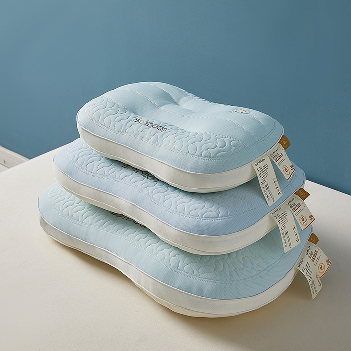 鼎晟纺 2025新款鸟眼功能面料亲子护颈大豆枕儿童枕学生枕护颈椎枕枕头枕芯 蓝色