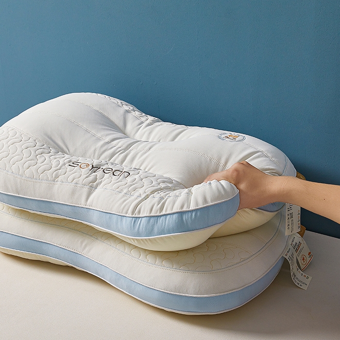 91家纺网 家纺一手货源 找家纺 鼎晟纺 2025新款鸟眼功能面料亲子护颈大豆枕儿童枕学生枕护颈椎枕枕头枕芯 米色