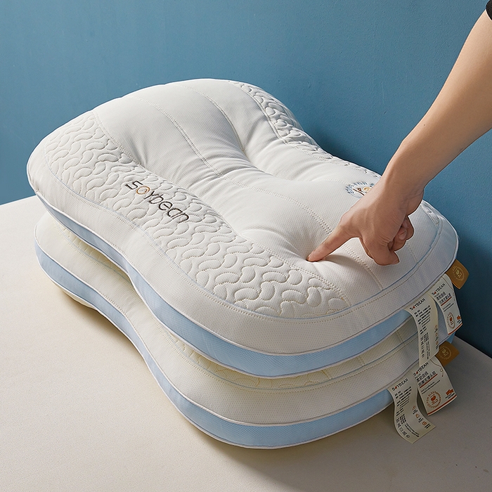 91家纺网 家纺一手货源 找家纺 鼎晟纺 2025新款鸟眼功能面料亲子护颈大豆枕儿童枕学生枕护颈椎枕枕头枕芯 米色