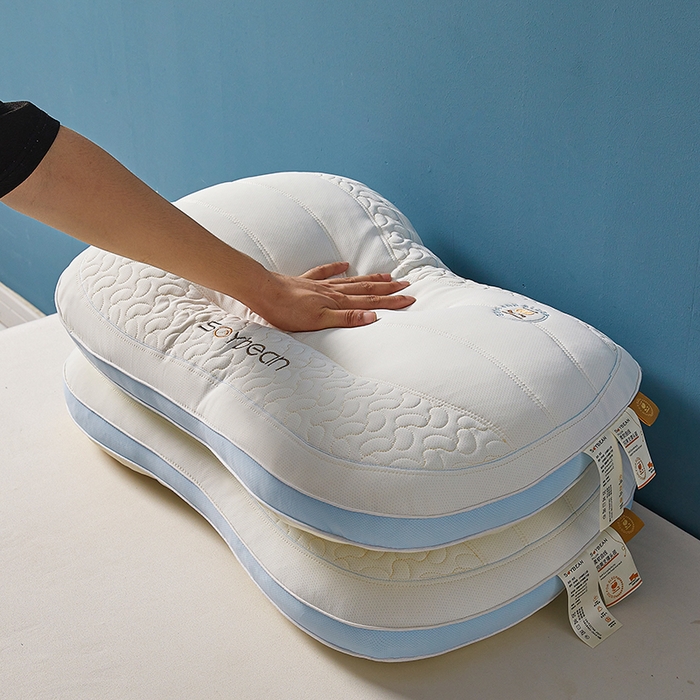 91家纺网 家纺一手货源 找家纺 鼎晟纺 2025新款鸟眼功能面料亲子护颈大豆枕儿童枕学生枕护颈椎枕枕头枕芯 米色