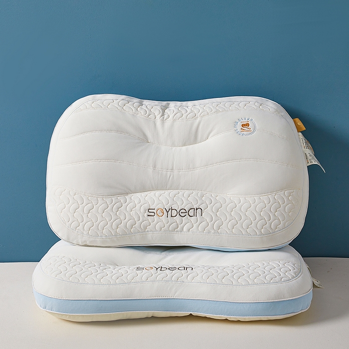 91家纺网 家纺一手货源 找家纺 鼎晟纺 2025新款鸟眼功能面料亲子护颈大豆枕儿童枕学生枕护颈椎枕枕头枕芯 米色