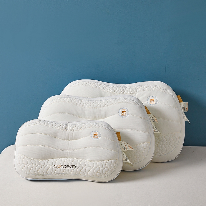 91家纺网 家纺一手货源 找家纺 鼎晟纺 2025新款鸟眼功能面料亲子护颈大豆枕儿童枕学生枕护颈椎枕枕头枕芯 米色