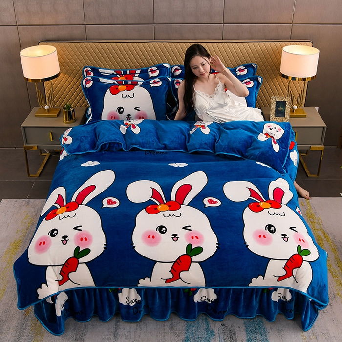 91家纺网 家纺一手货源 找家纺 （总 ）梦宴 2025新款冬季牛奶绒加厚保暖床裙款法兰绒珊瑚绒四件套床上用品