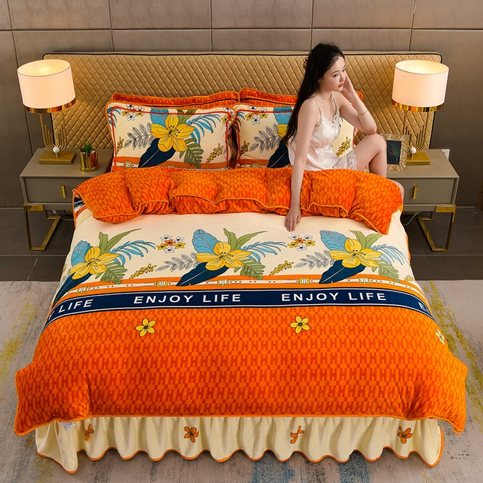 91家纺网 家纺一手货源 找家纺 （总 ）梦宴 2025新款冬季牛奶绒加厚保暖床裙款法兰绒珊瑚绒四件套床上用品