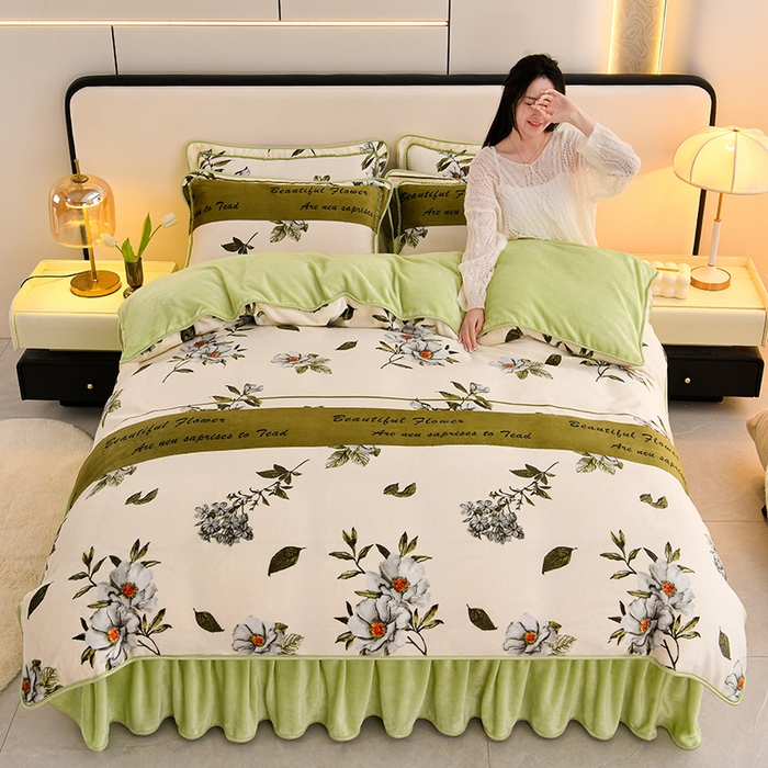 91家纺网 家纺一手货源 找家纺 （总 ）梦宴 2025新款冬季牛奶绒加厚保暖床裙款法兰绒珊瑚绒四件套床上用品