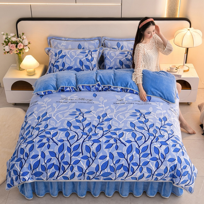 91家纺网 家纺一手货源 找家纺 （总 ）梦宴 2025新款冬季牛奶绒加厚保暖床裙款法兰绒珊瑚绒四件套床上用品