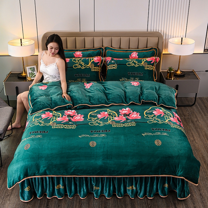 91家纺网 家纺一手货源 找家纺 （总 ）梦宴 2025新款冬季牛奶绒加厚保暖床裙款法兰绒珊瑚绒四件套床上用品