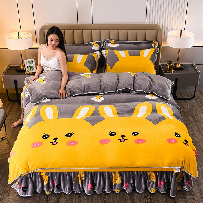 91家纺网 家纺一手货源 找家纺 （总 ）梦宴 2025新款冬季牛奶绒加厚保暖床裙款法兰绒珊瑚绒四件套床上用品