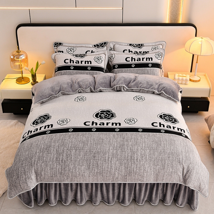 91家纺网 家纺一手货源 找家纺 （总 ）梦宴 2025新款冬季牛奶绒加厚保暖床裙款法兰绒珊瑚绒四件套床上用品