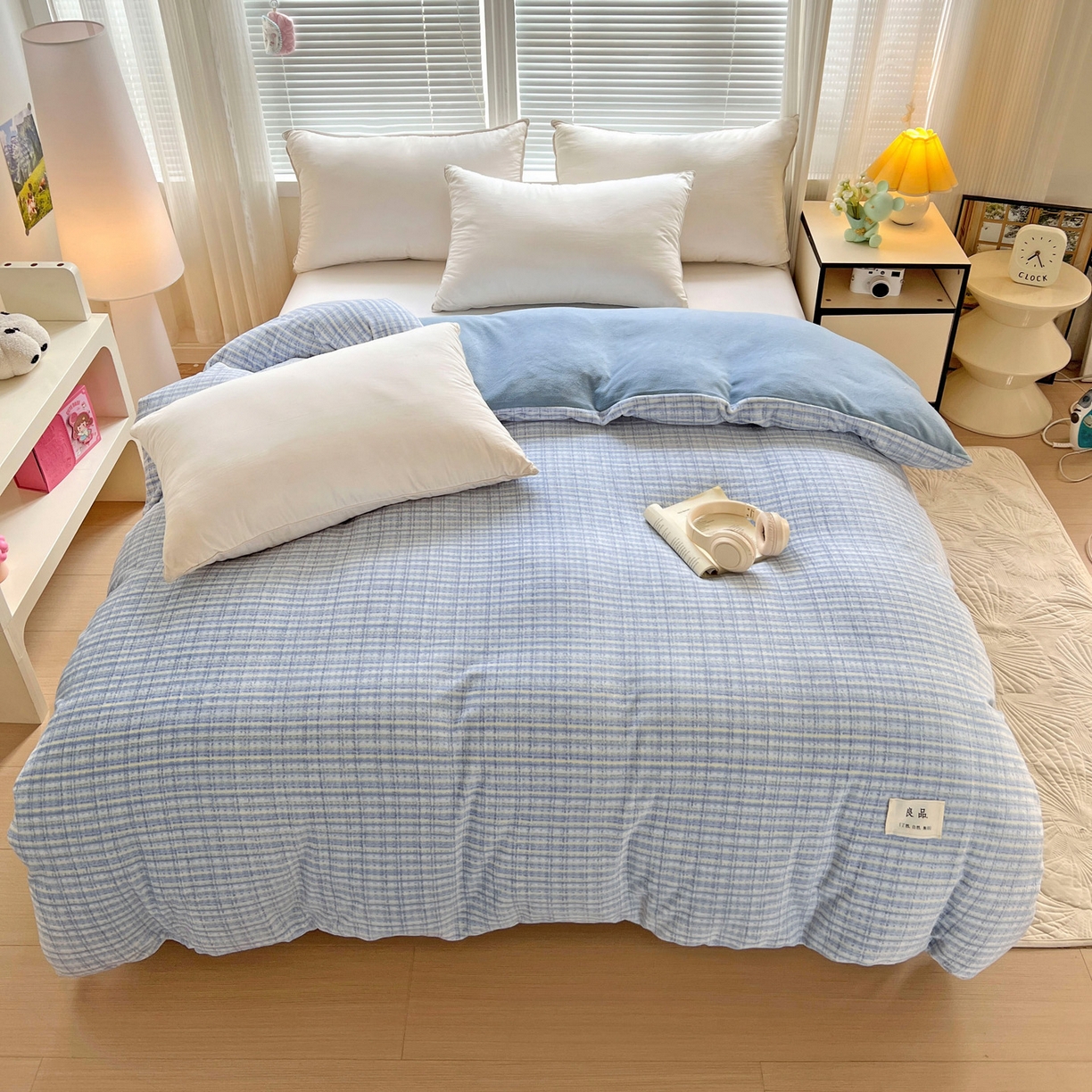 91家纺网 家纺一手货源 找家纺 （总）简一 2025新款牛奶绒无印风ins风方格系列-单被套