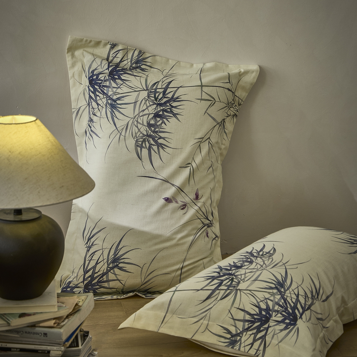 91家纺网 家纺一手货源 找家纺 安莱生活 2025新款全棉纯棉印花棉麻四件套 江南竹-蓝