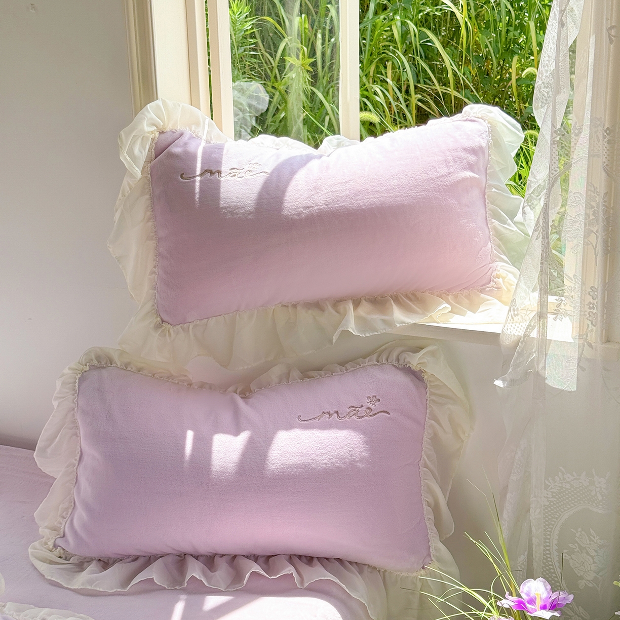 91家纺网 家纺一手货源 找家纺 慕克斯家纺 2025新款牛奶绒韩版贴布绣四件套 遇见系列 遇见-浅紫