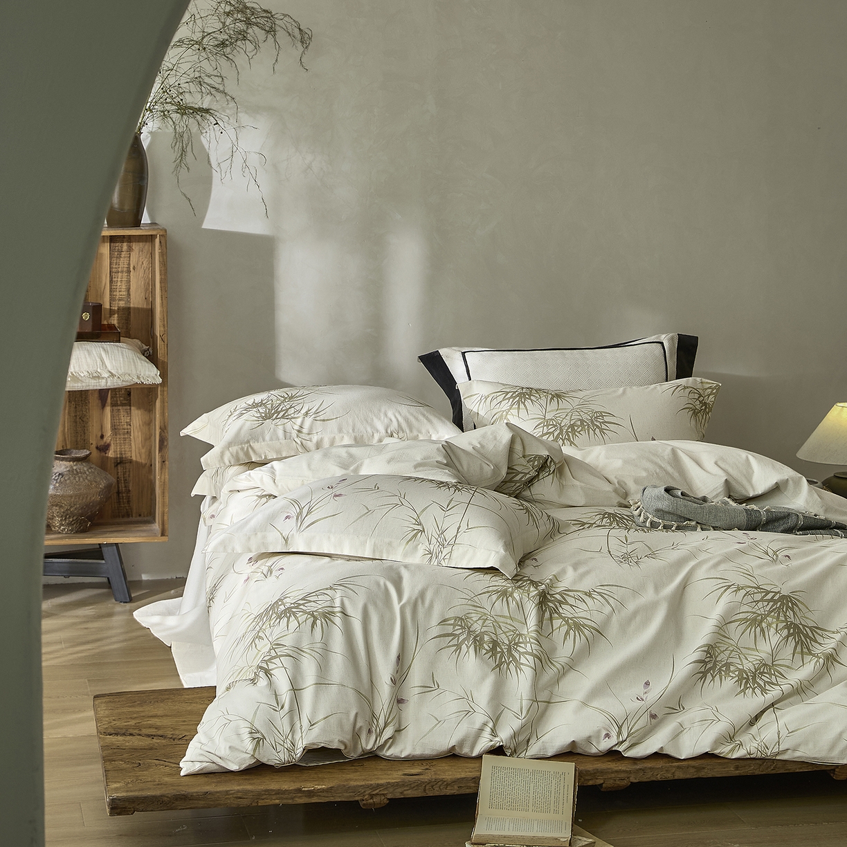 91家纺网 家纺一手货源 找家纺 安莱生活 2025新款全棉纯棉印花棉麻四件套 江南竹-米