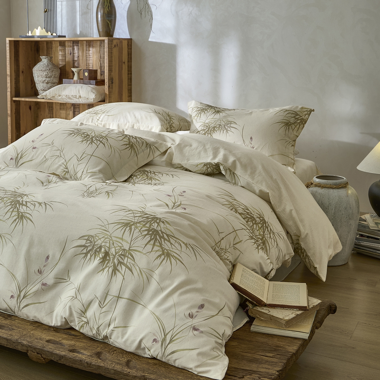 91家纺网 家纺一手货源 找家纺 安莱生活 2025新款全棉纯棉印花棉麻四件套 江南竹-米