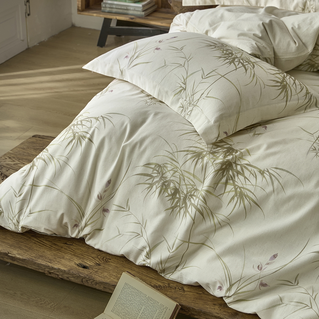 91家纺网 家纺一手货源 找家纺 安莱生活 2025新款全棉纯棉印花棉麻四件套 江南竹-米