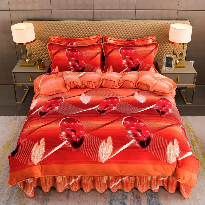 91家纺网 家纺一手货源 找家纺 梦宴 2025新款冬季牛奶绒加厚保暖床裙款法兰绒珊瑚绒四件套床上用品 点亮生活