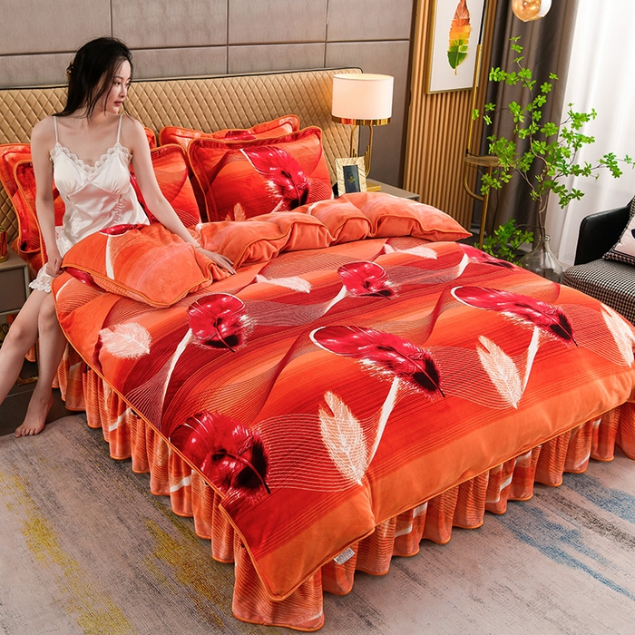 91家纺网 家纺一手货源 找家纺 梦宴 2025新款冬季牛奶绒加厚保暖床裙款法兰绒珊瑚绒四件套床上用品 点亮生活